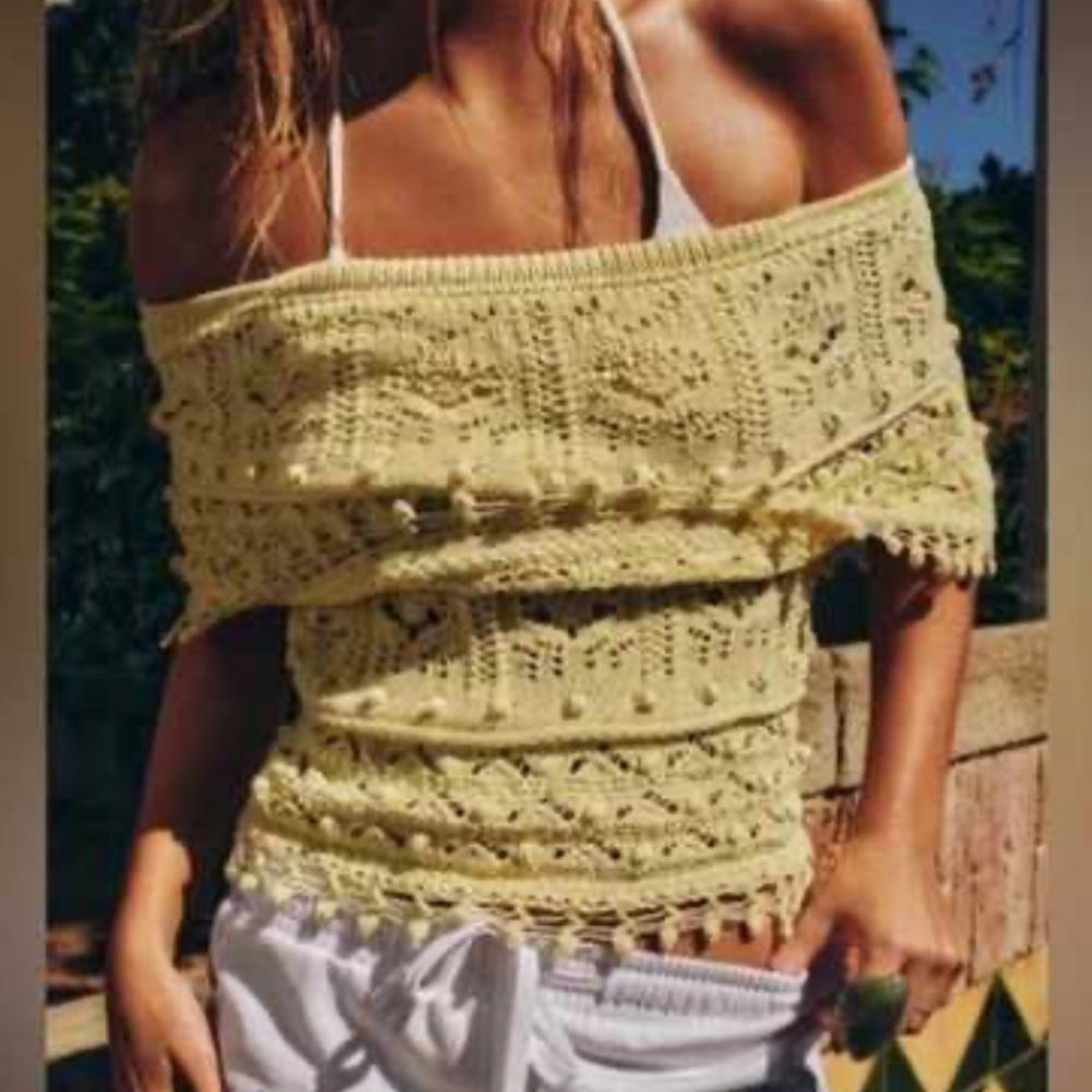 Zara Yellow Off-Shoulder Knit Top